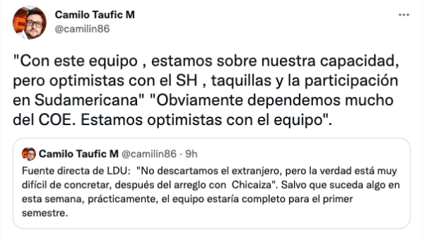 Camilo Taufic - Sobre nuevo jugador de LDU