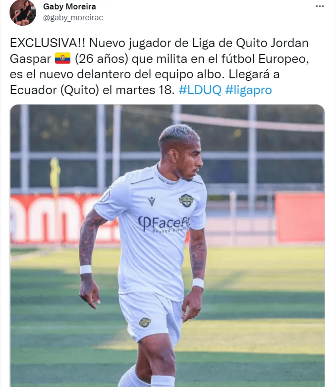 Jordan Gaspar, nuevo delantero de Liga de Quito para este 2022