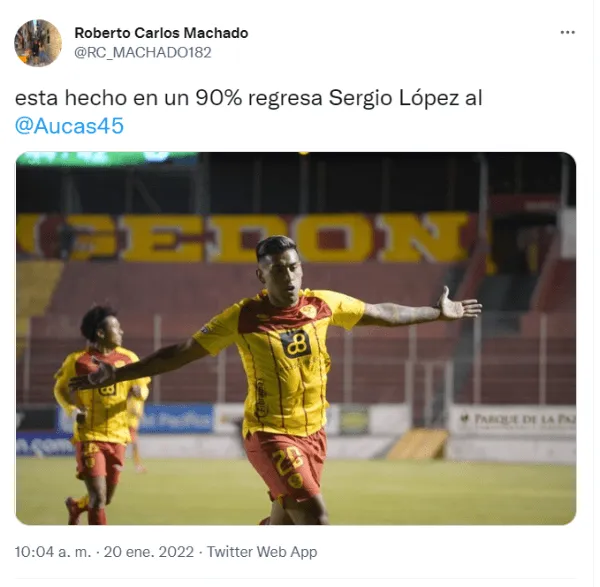 Sergio López regresaría a Papá Aucas para este 2022