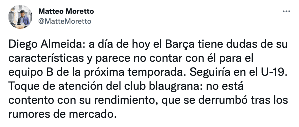 Diego Almeida recibió un castigo del FC Barcelona