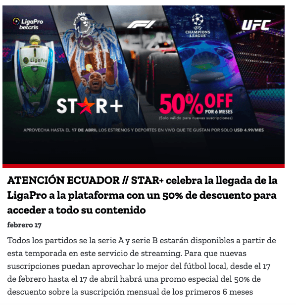 star plus al 50% de descuento para ver partidos