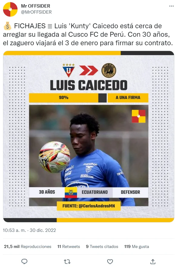 Luis Kunti Caicedo viaja a Peru