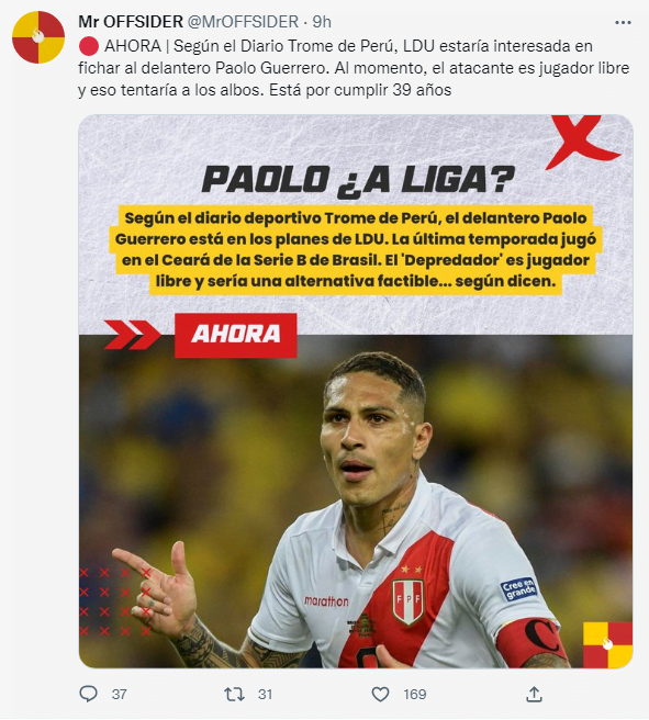 Desde Perú se dio a conocer que Paolo Guerrero llegaría a un grande de la LigaPro de Ecuador