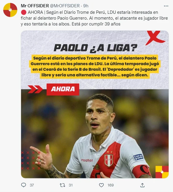 Desde Perú se dio a conocer que Paolo Guerrero llegaría a un grande de la LigaPro de Ecuador 1 Desde Perú se dio a conocer que Paolo Guerrero llegaría a un grande de la LigaPro de Ecuador