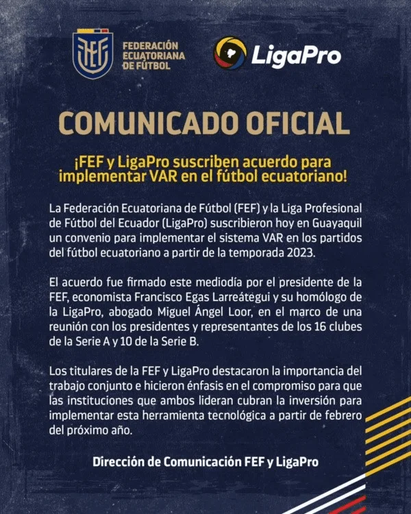 ACUERDO FEF - LIGA PRO VAR
