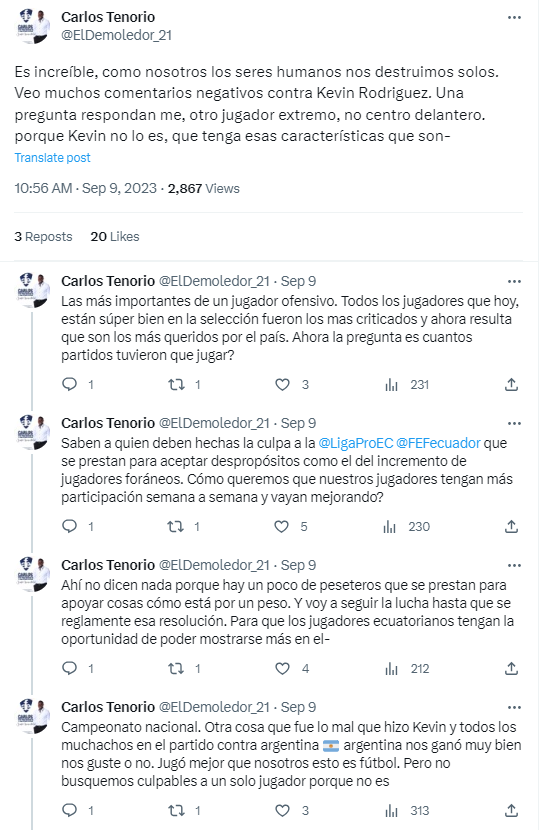Carlos Tenorio demuestra su apoyo a Kevin Rodríguez y desvela las verdaderas raíces de la derrota de la Selección de Ecuador 2 Carlos Tenorio demuestra su apoyo a Kevin Rodríguez y desvela las verdaderas raíces de la derrota de la Selección de Ecuador