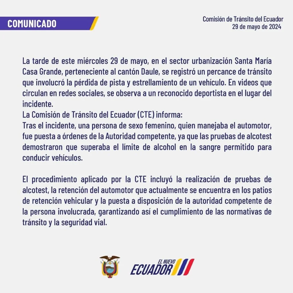 El Caso Miller Bolaños: La Comisión de Tránsito de Ecuador se Pronuncia 1 El Caso Miller Bolaños: La Comisión de Tránsito de Ecuador se Pronuncia