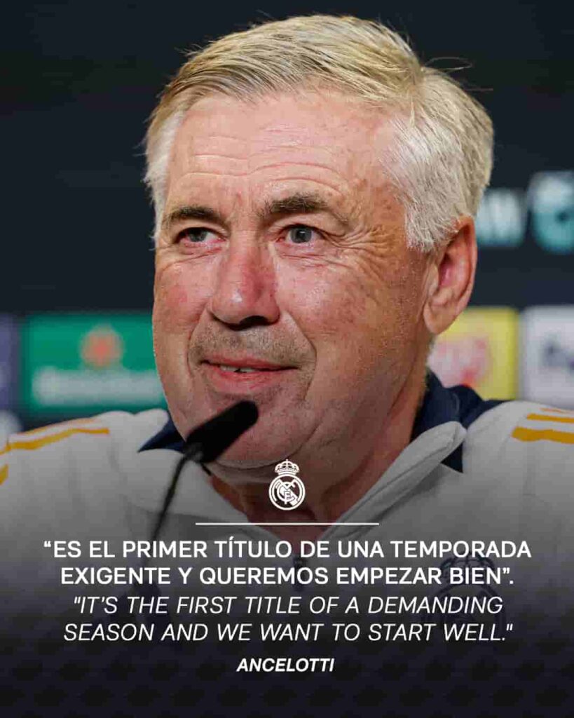 Carlo Ancelotti previo a la final de la Supercopa de Europa 2024