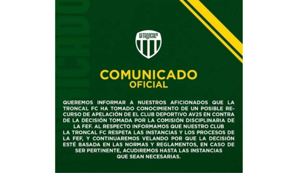 AV25 podrá jugar los 16avos de final del Ascenso Nacional pese a la sanción de la FEF