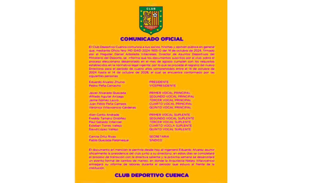 Cambios importantes en Deportivo Cuenca: Nueva administración habilitada oficialmente