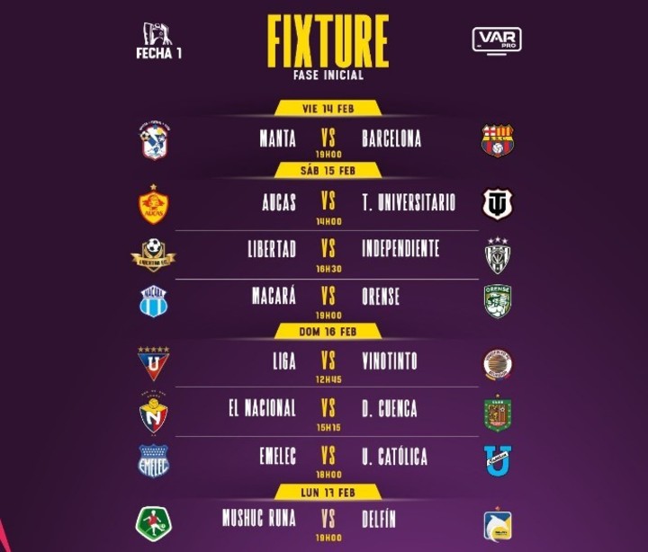 Calendario - Fecha 1 - LigaPro 2025