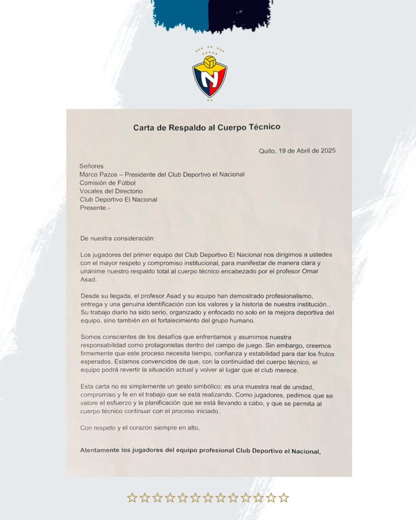 ¿Respaldo total al Turco? El Nacional escucha al plantel y le da aire a Omar Asad