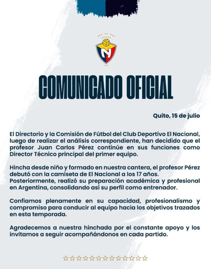 Juan Carlos Pérez ratificado por El Nacional
