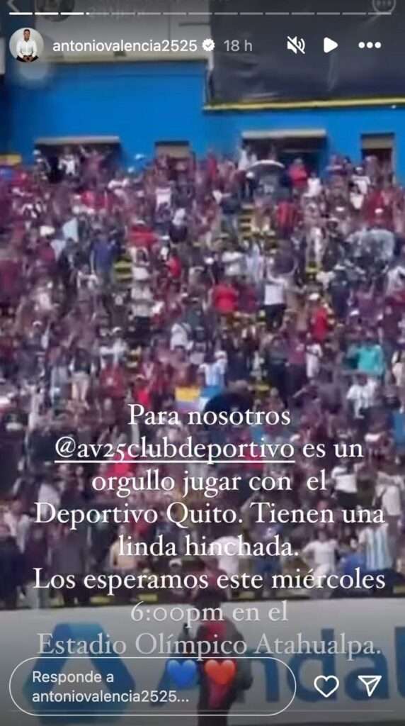 Antonio Valencia y su mensaje conciliador previo al duelo contra Deportivo Quito