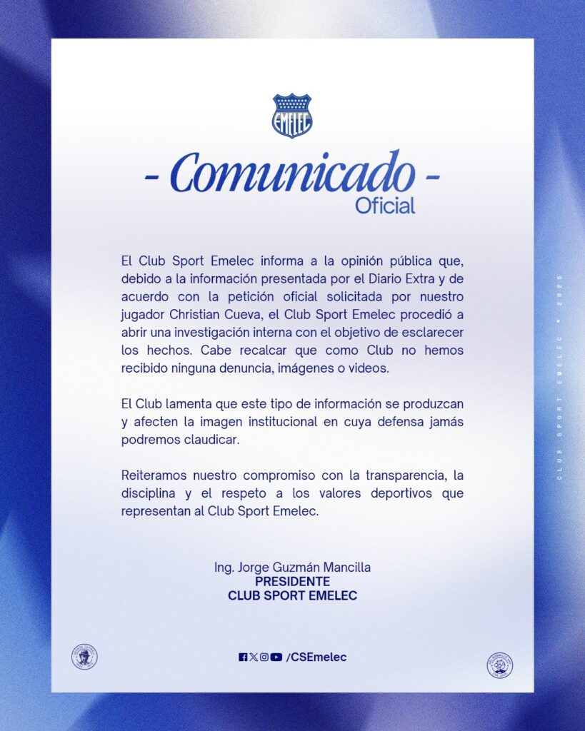 Emelec aclara la situación de Christian Cueva; el jugador rechaza la polémica como “falsa y dañina” 3 Emelec aclara la situación de Christian Cueva