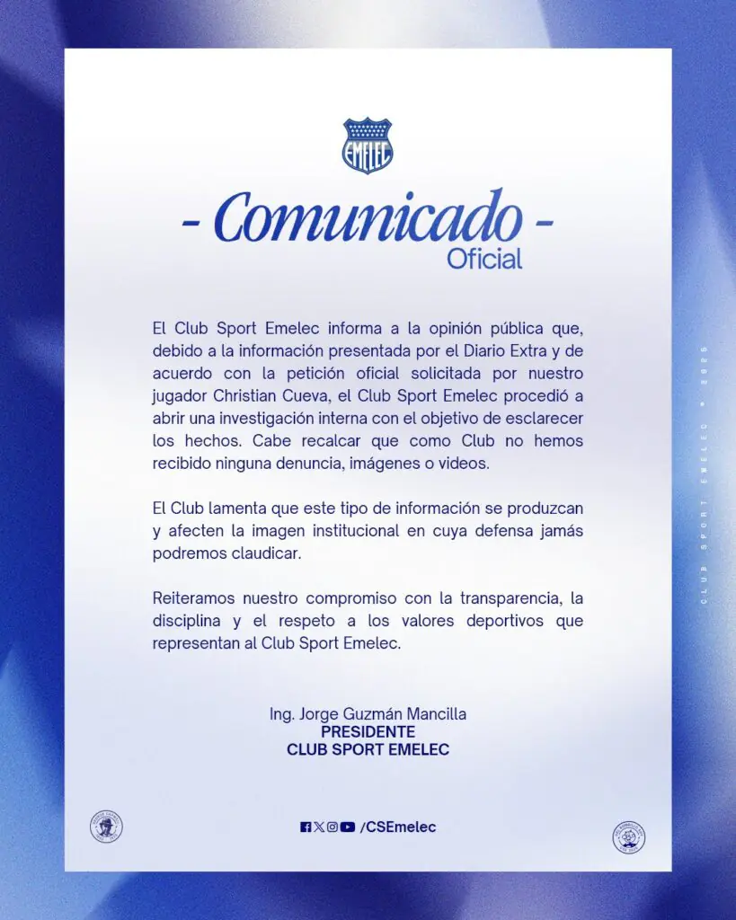 Emelec aclara la situación de Christian Cueva; el jugador rechaza la polémica como “falsa y dañina” 2 Emelec aclara la situación de Christian Cueva