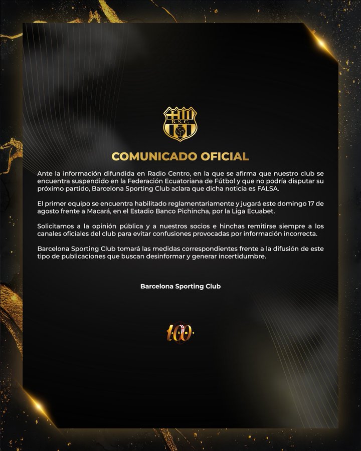 Barcelona SC confirma que está habilitado