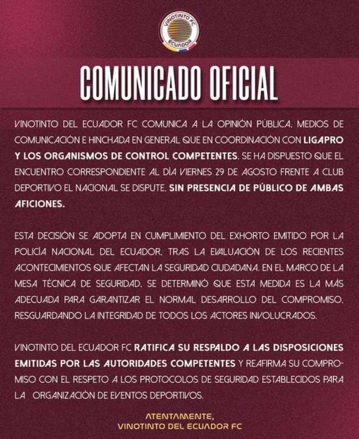 Vinotinto jugará sin público frente a El Nacional en la LigaPro