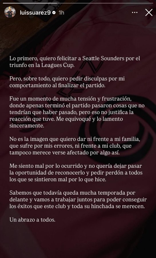 Luis Suárez pide disculpas