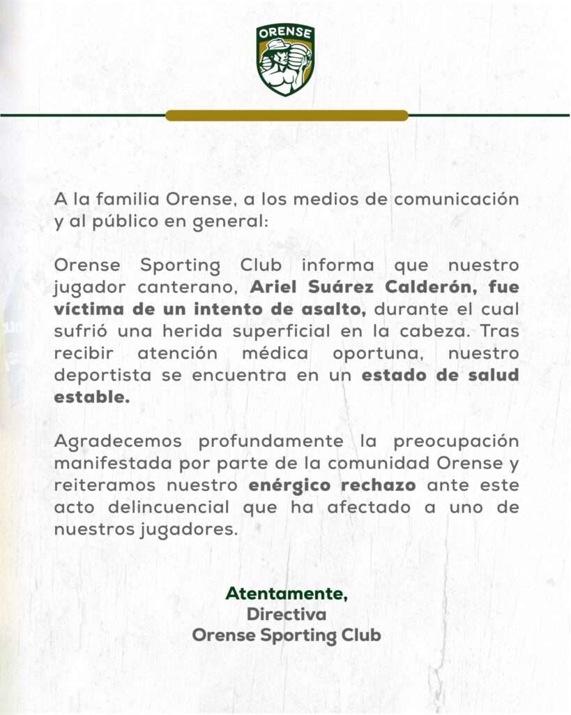 Ariel Suárez, jugador de Orense, sufrió un ataque armado en Machala 2 Ariel Suárez, jugador de Orense, sufrió un ataque armado en Machala