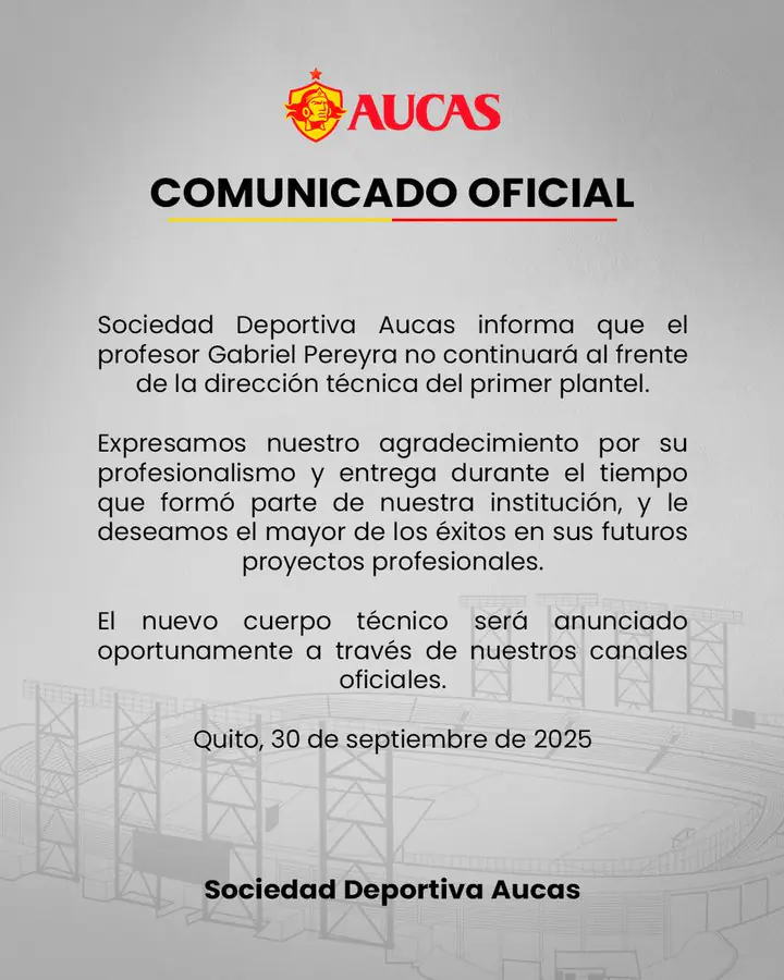 Fin de ciclo: Gabriel Pereyra deja de ser entrenador de Aucas