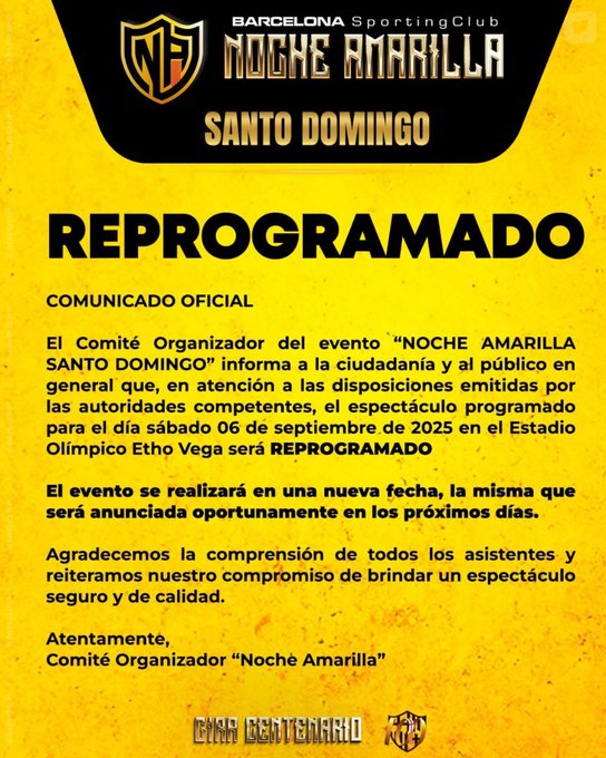 Noche Amarilla en Santo Domingo cancelada: lo que debes saber sobre Barcelona SC y su centenario 2 Noche Amarilla en Santo Domingo