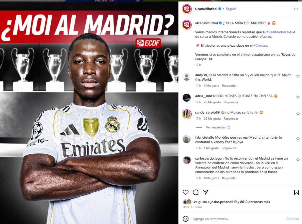 ¿Moisés Caicedo al Real Madrid? La prensa española enloquece con el ecuatoriano
