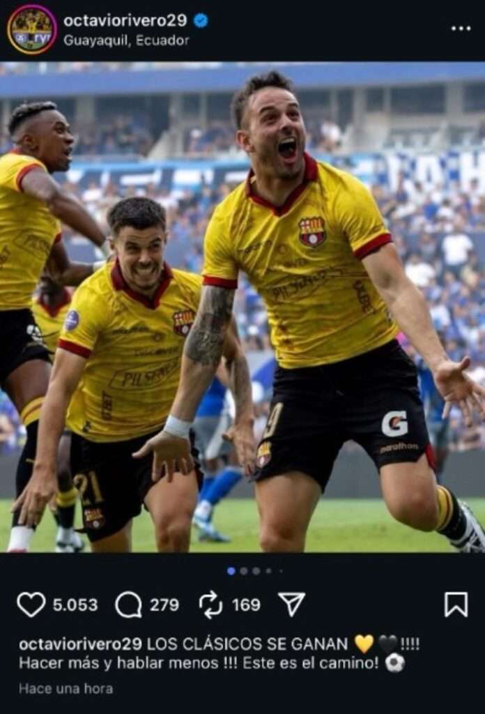 Octavio Rivero celebró la goleada de Barcelona con un mensaje directo a Emelec: “Los clásicos se ganan”