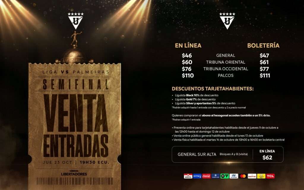 Precios de entradas para Liga de Quito vs. Palmeiras por Libertadores