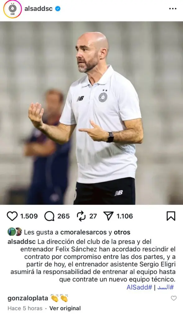 Gonzalo Plata Celebra Despido de Félix Sánchez Bas