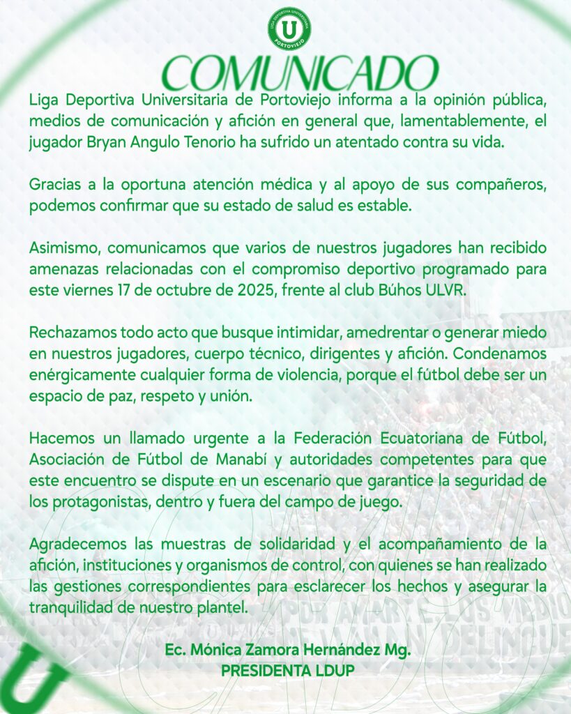 LDU Portoviejo: Ataque a Brayan Angulo y Amenazas a Jugadores