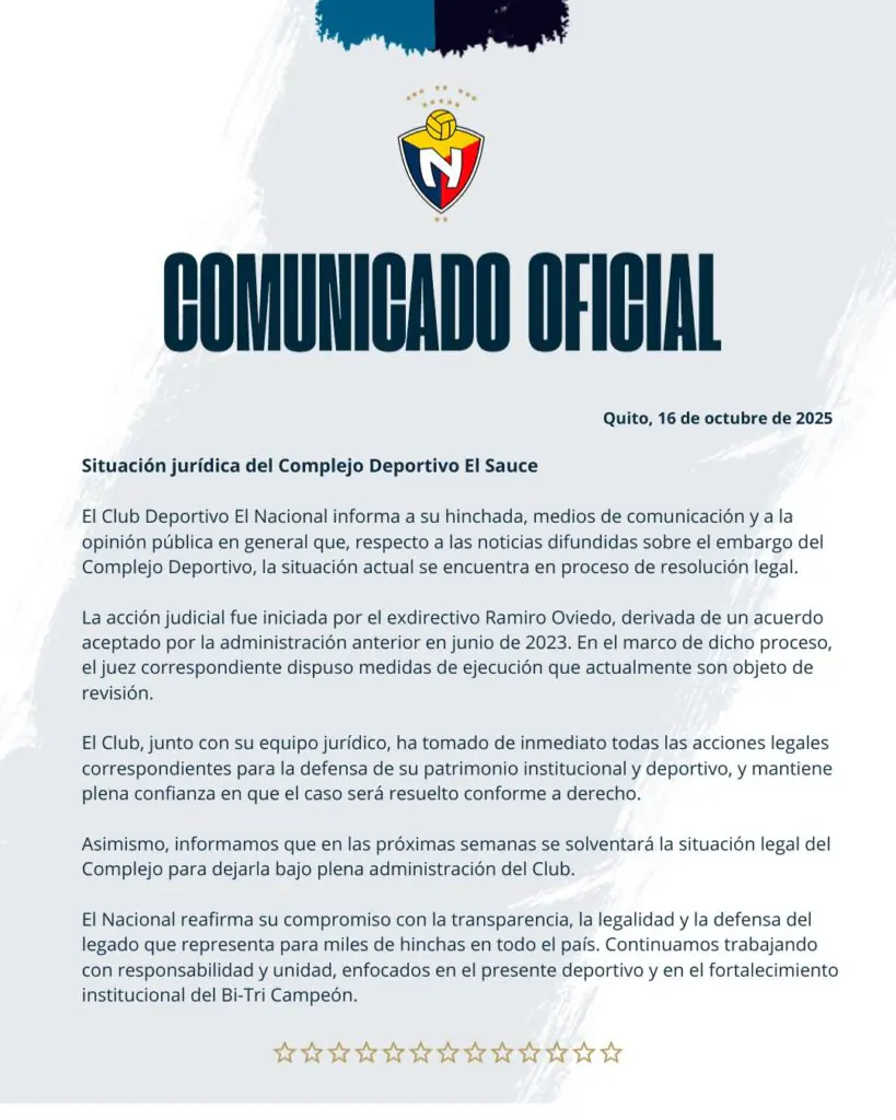 El Nacional: Comunicado Oficial Desmiente Embargo de Complejo en Tumbaco