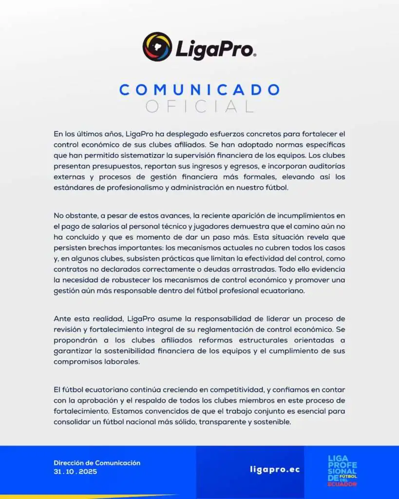 LigaPro Endurece Control Económico para un Fútbol Ecuatoriano Sostenible 1 LigaPro Endurece Control Económico para un Fútbol Ecuatoriano Sostenible