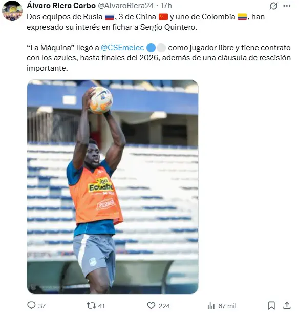 ¡SORPRESA EN EL MERCADO! La Máquina Sergio Quintero llegó gratis a Emelec y ahora vale oro 1 ¡SORPRESA EN EL MERCADO! La Máquina Sergio Quintero llegó gratis a Emelec y ahora vale oro