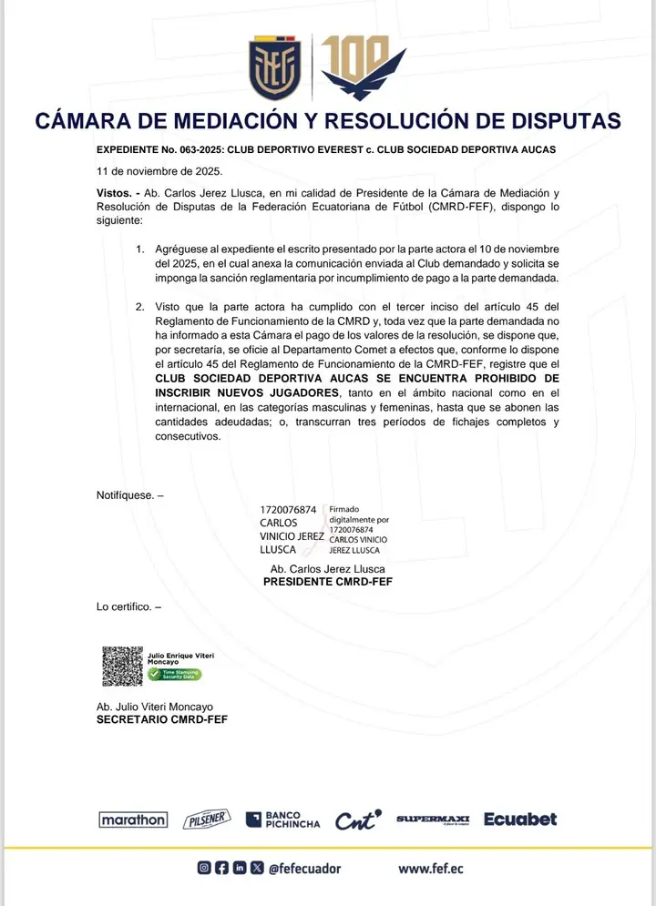 Aucas Sancionado: Prohibición de Fichajes por Deudas en la FEF
