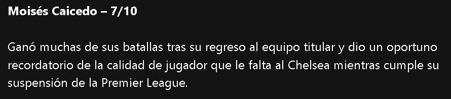 ¿Qué puntaje le dieron a Moisés Caicedo tras la derrota del Chelsea vs Atalanta?