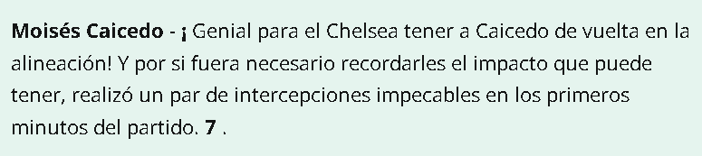 ¿Qué puntaje le dieron a Moisés Caicedo tras la derrota del Chelsea vs Atalanta?