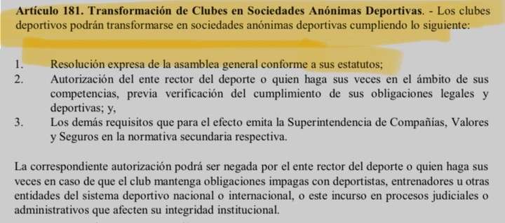 Nueva Ley del Deporte: Clubes de Ecuador podrán ser Sociedades Anónimas