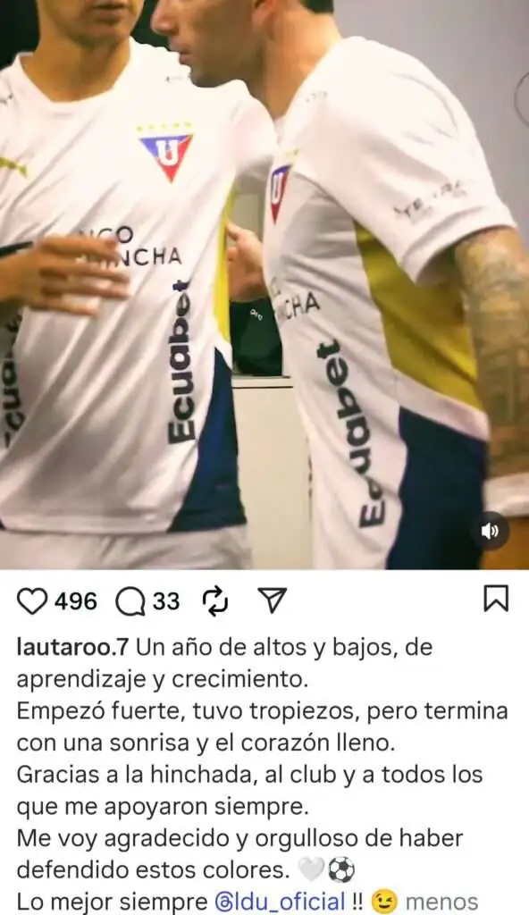 Lautaro Pastrán se despide de Liga de Quito tras una temporada de altibajos