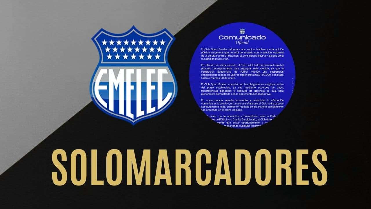 Emelec impugnará sanción de la FEF: Califican la resta de puntos como "injusta y alejada de la realidad"