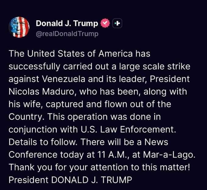 Trump asegura captura de Nicolás Maduro; Venezuela exige prueba de vida 1 Trump asegura captura de Nicolás Maduro; Venezuela exige prueba de vida