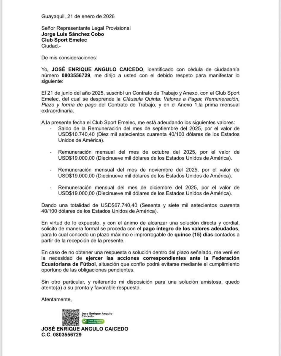 Intervención en Emelec inicia con demanda: José Angulo demandó a Emelec 4 Intervención en Emelec inicia con demanda: José Angulo demandó a Emelec
