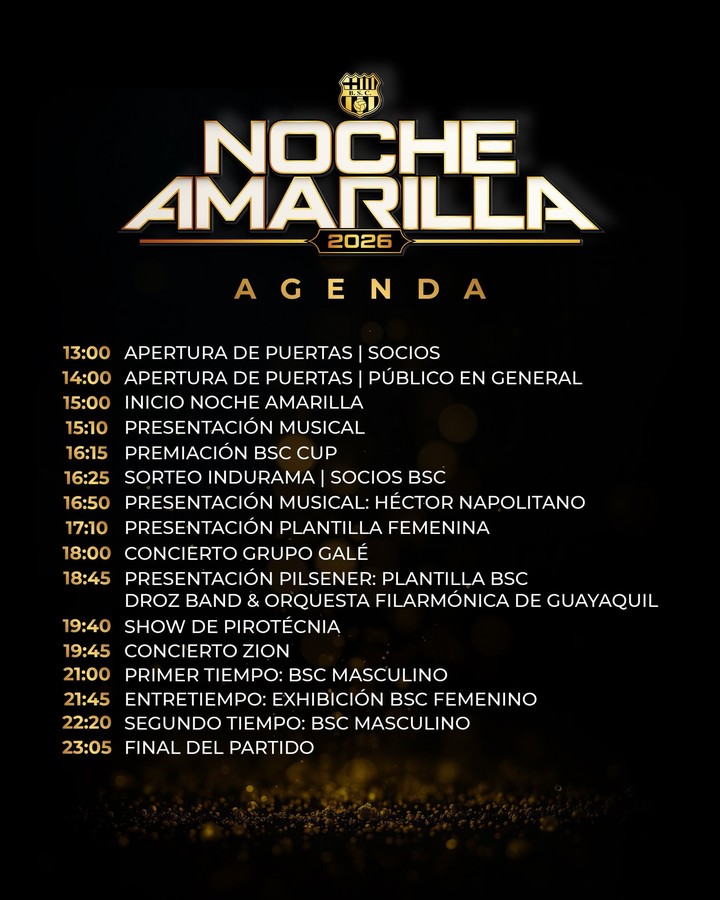 Noche Amarilla 2026: Todo sobre la presentación de Barcelona SC ante Guayaquil City