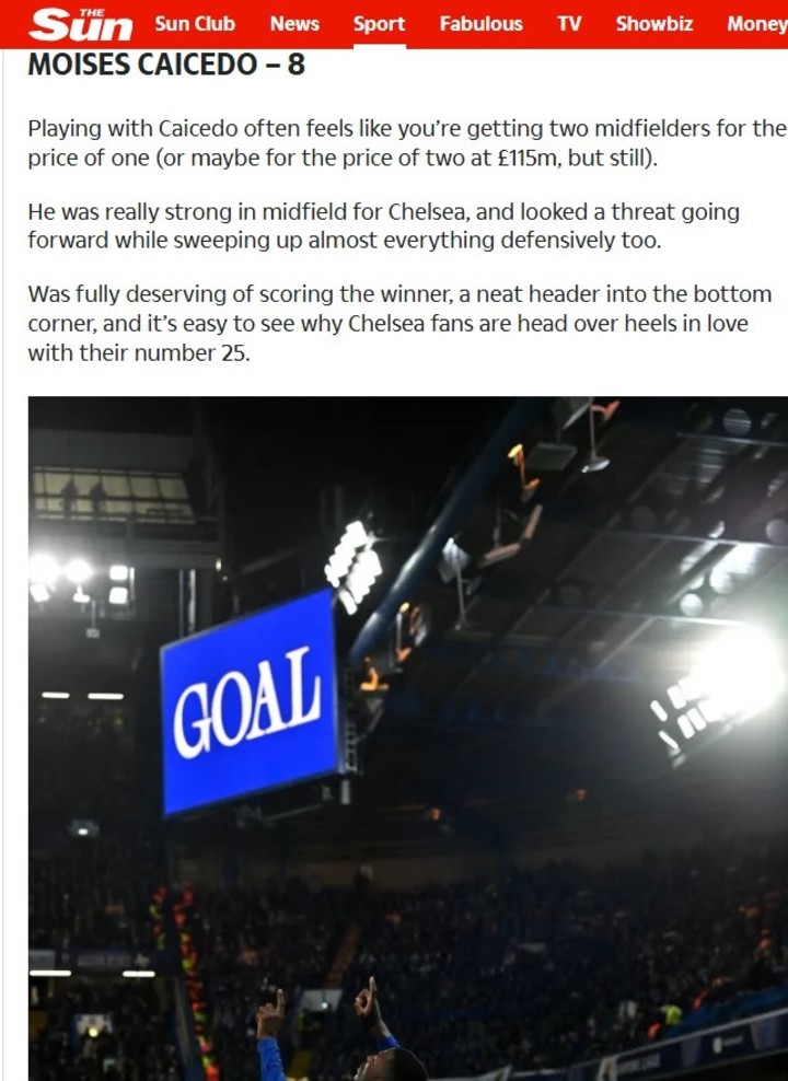 Moisés Caicedo brilla en Champions: MVP, puntaje récord y el amor de la hinchada