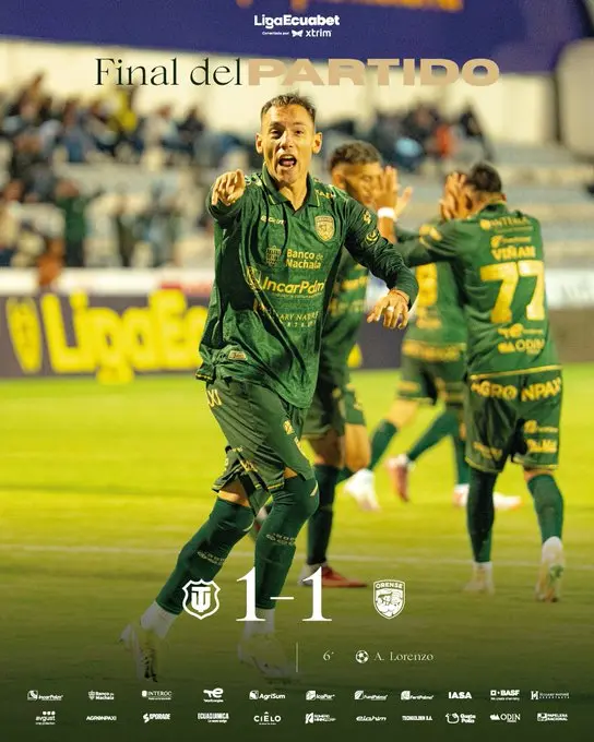 El Rodillo Rojo salvó los muebles: Agónico empate ante Orense en el Bellavista 23 Técnico Universitario igualó 1-1 ante Orense en el inicio de la fecha 2. Alan Lorenzo marcó para la visita y Mauricio Cagua empató al final.