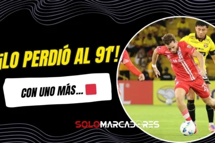 Joao Rojas encarando a la defensa de Argentinos Juniors en el debut de Barcelona SC por Copa Libertadores 2026.