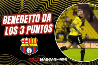 Darío Benedetto celebrando su primer gol con Barcelona SC vs Técnico Universitario en el Estadio Monumental.