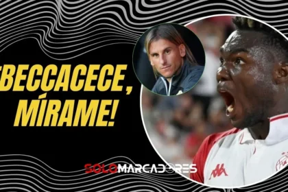 Composición gráfica de Solomarcadores que muestra al delantero ecuatoriano Jordy Caicedo en actitud eufórica y al entrenador de la Selección de Ecuador, Sebastián Beccacece, destacando su buen momento en Argentina.