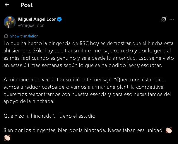 El Respaldo de la Hinchada: Miguel Ángel Loor Elogia la Estrategia de la Noche Amarilla 2026