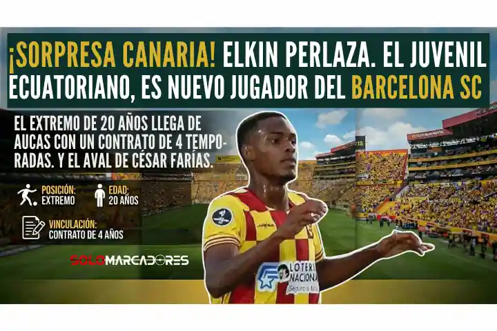 Barcelona SC oficializa la llegada de Elkin Perlaza. El extremo de 20 años llega desde Aucas con un contrato por 4 temporadas.